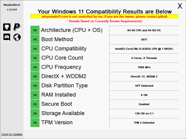 WhyNotWin11Windows11升级检测工具