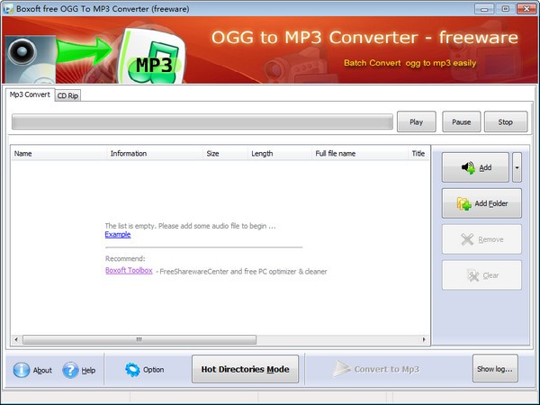 Boxoft free Ogg to MP3 Converter官方版